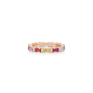 18K Rose Gold Rainbow Sapphire and Diamond Ring