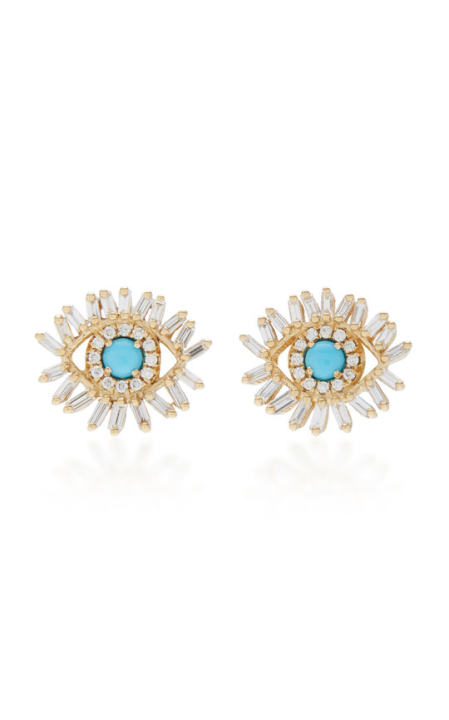18K Yellow Gold, Diamond And Turquoise Earrings展示图