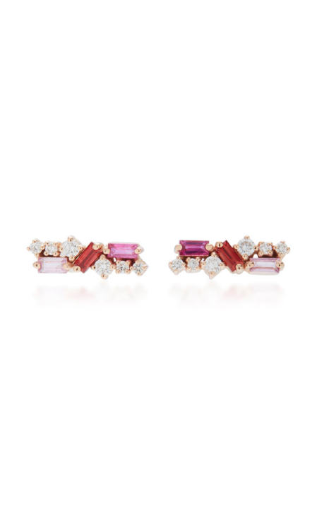 18K Rose Gold Diamond and Sapphire Earrings展示图