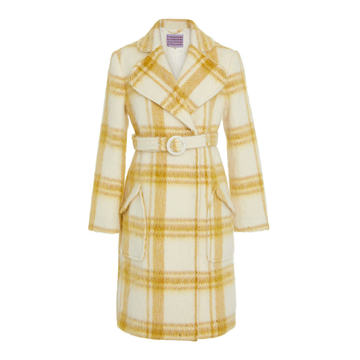 Plaid Belted Wool-Blend Coat