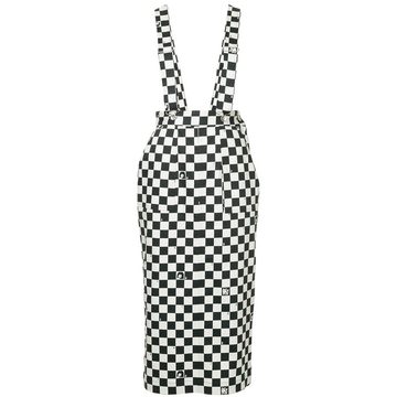 dungaree-style checkered skirt