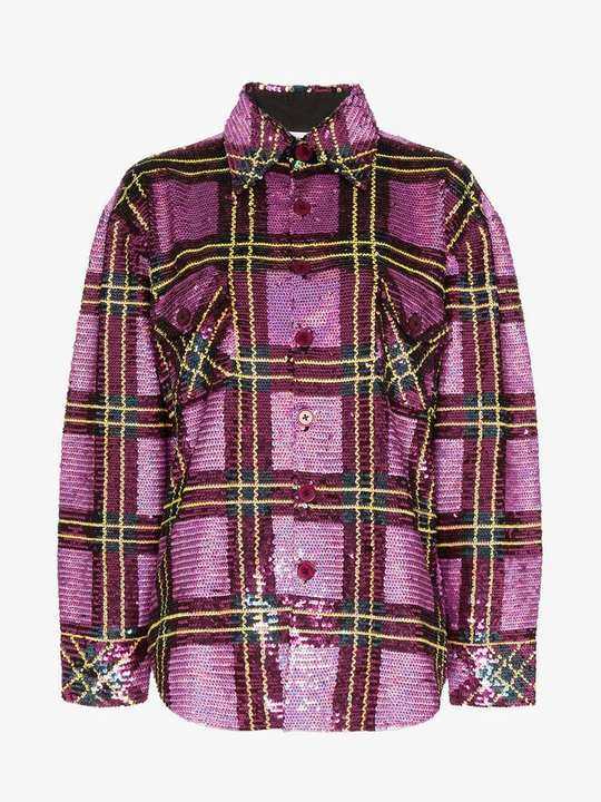 Sequin Embellished Plaid Shirt展示图