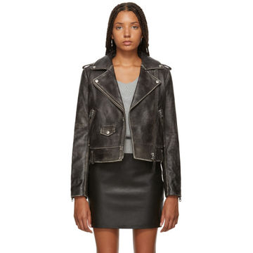 Black Leather Distressed Baya Jacket