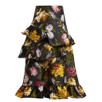 Esta ruffled floral-jacquard skirt