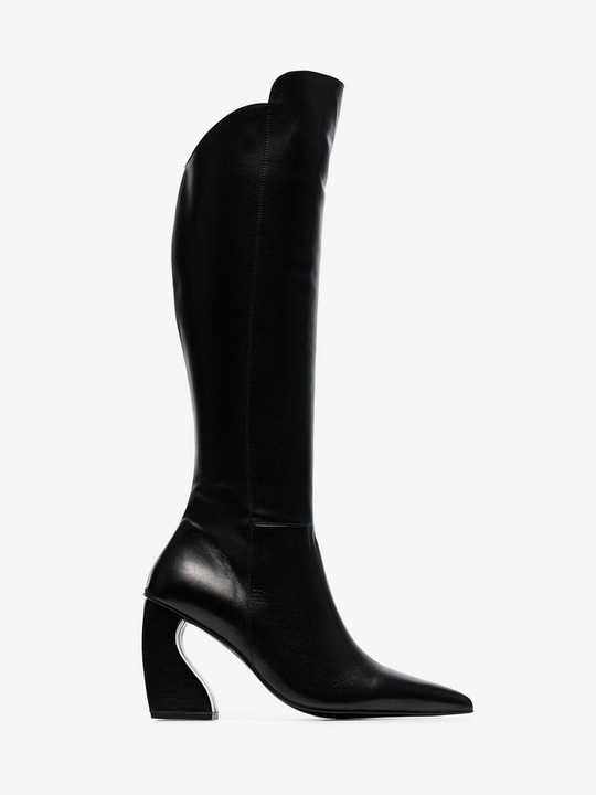 leather pointed knee high boot展示图