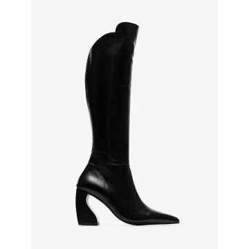 leather pointed knee high boot