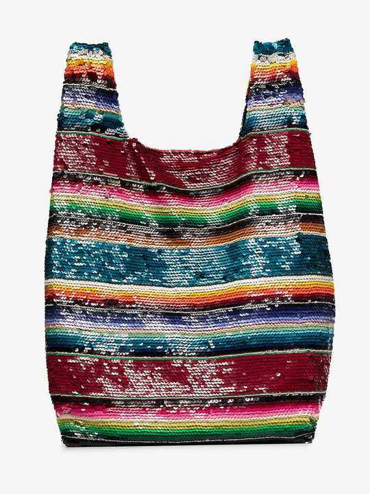 rainbow sequin embellished tote bag展示图