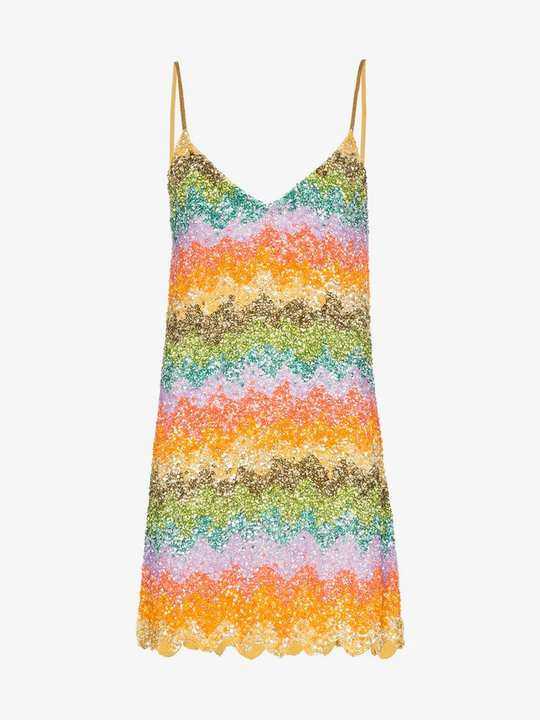 rainbow sequin embellished slip dress展示图