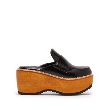 Leather and wood slip-on flatform loafers