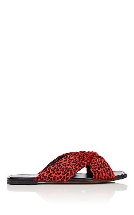 Leopard-Print Calf Hair Slide Sandals展示图