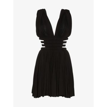 sleeveless V-neck ruched cutout pleated dress