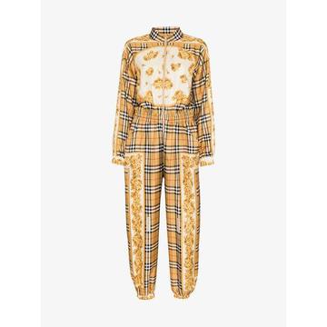 silk check jumpsuit