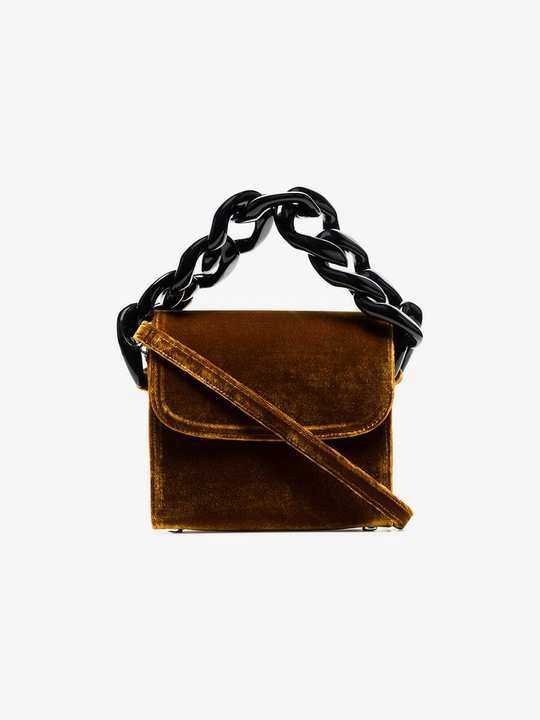 Chain-embellished velvet cross-body bag展示图