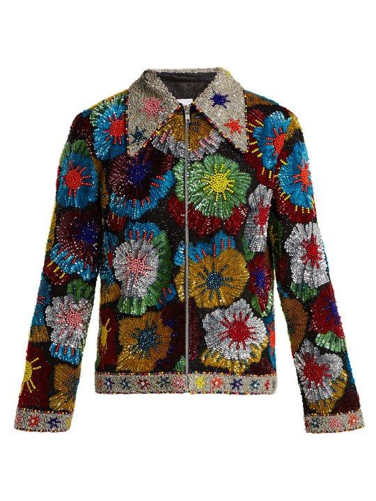 Floral bead and sequin-embellished cotton jacket展示图
