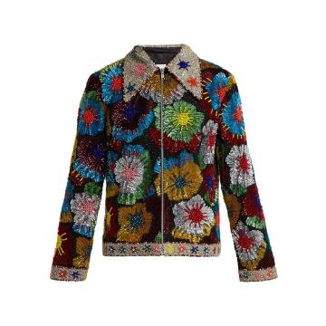 Floral bead and sequin-embellished cotton jacket