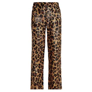 Leopard sequin-embellished cotton trousers