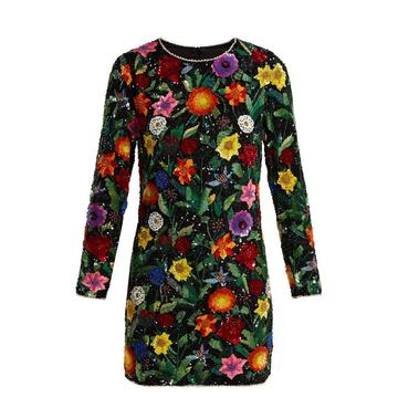 Magic Flower embellished silk-georgette mini dress