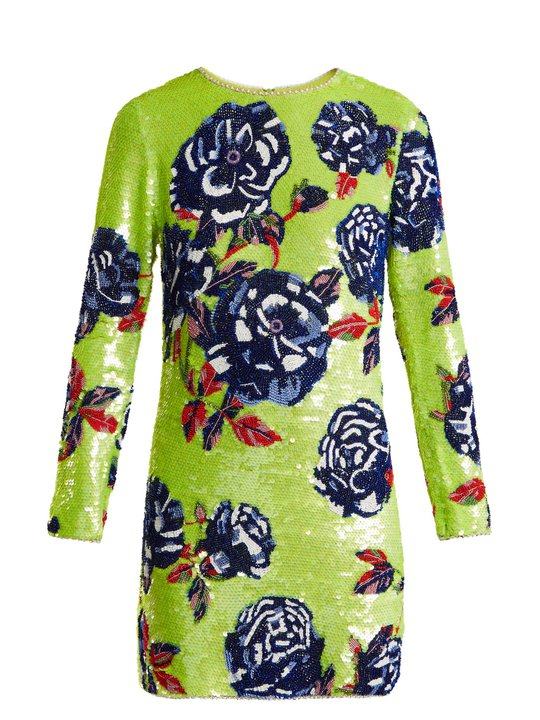 Neon Rose embellished silk-georgette mini dress展示图