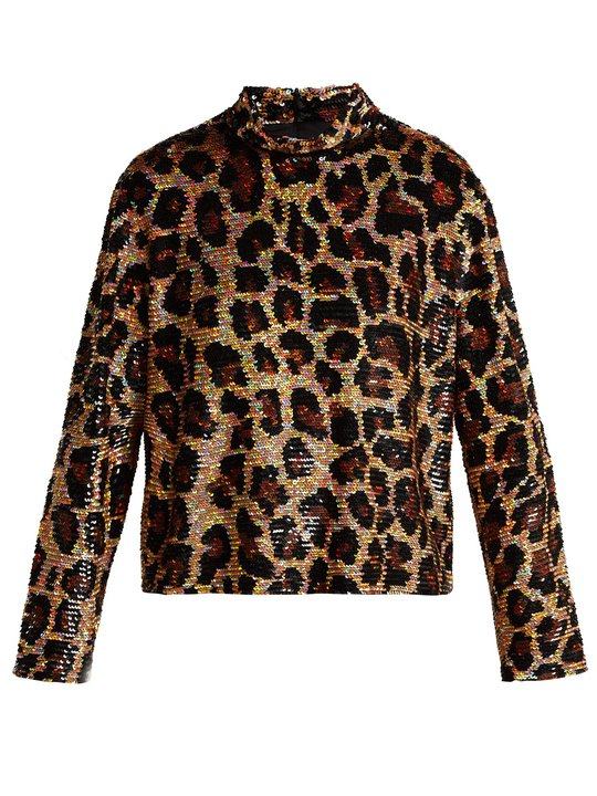 Leopard-print sequinned top展示图