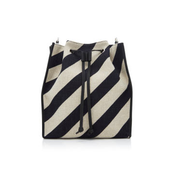 Striped Linen-Canvas Bucket Bag