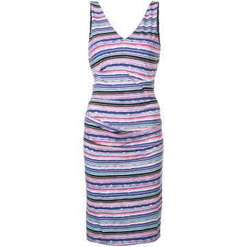 striped V-neck midi dress