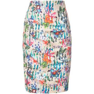 floral printed fitted pencil skirt