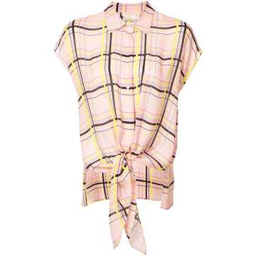 checked printed sleeveless fastened blouse