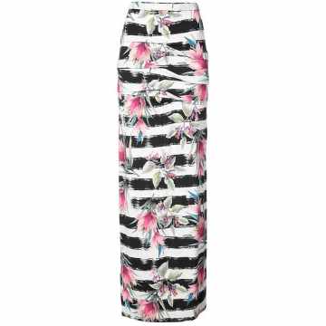 striped floral print skirt