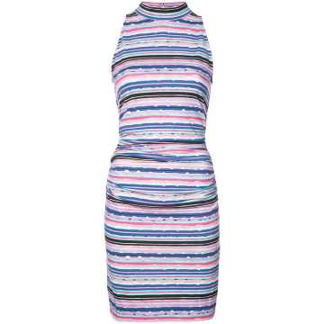 striped halterneck fitted dress
