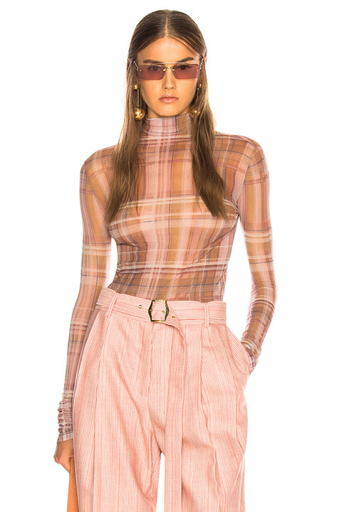 Sheer Plaid Turtleneck Top展示图