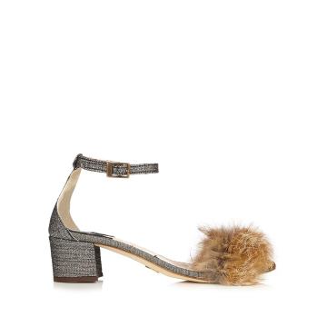Tufted Dhara brocade and fox-fur sandals