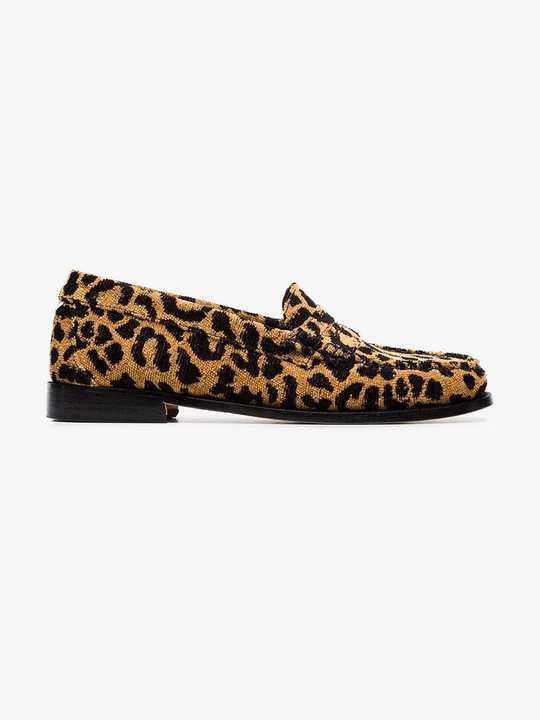 Leopard print fabric flat loafers展示图