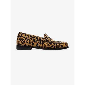 Leopard print fabric flat loafers
