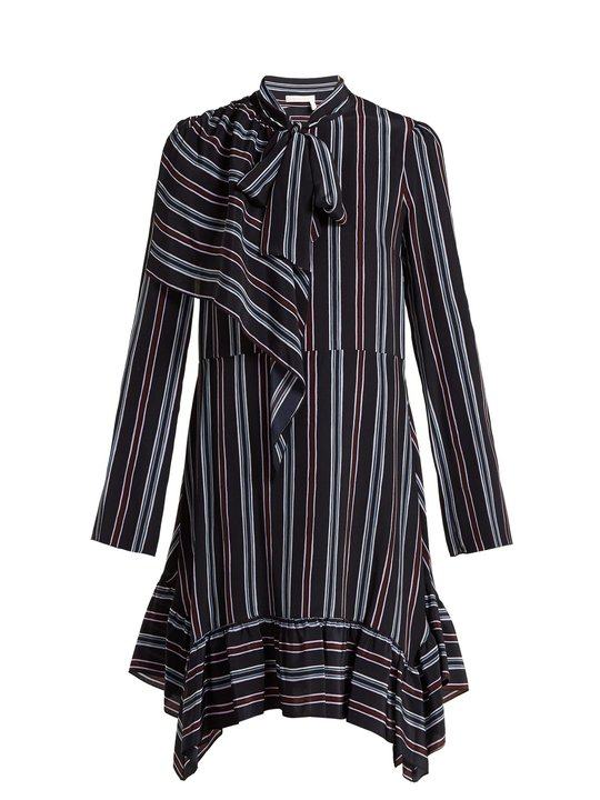 Striped asymmetric silk mini dress展示图