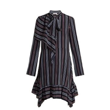 Striped asymmetric silk mini dress