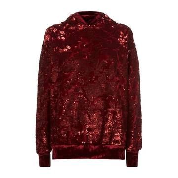 Velvet Trim Sequin Hoodie