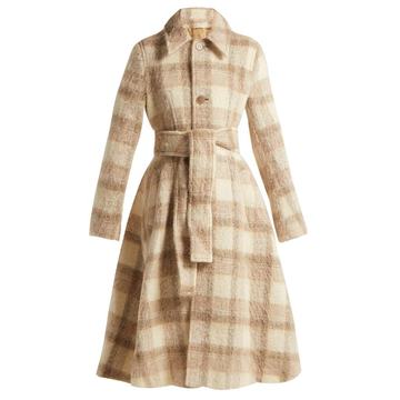 Checked belted A-line coat