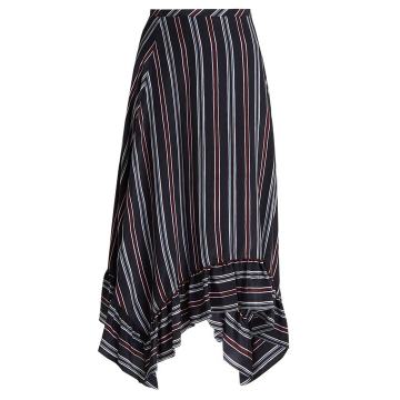 Bias-cut striped silk midi skirt