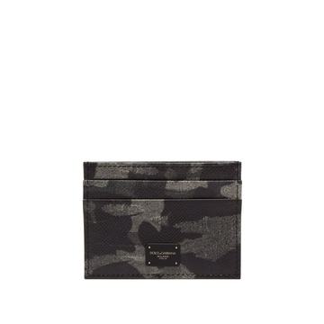 Camouflage-print leather card holder