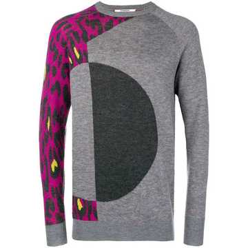 leopard print panelled jumper