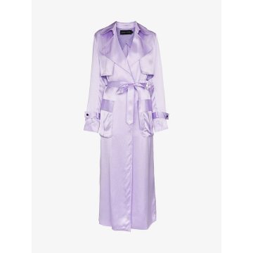 belted silk trench coat