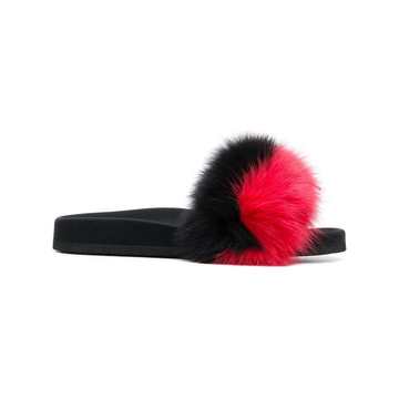 fur detail slide sandals