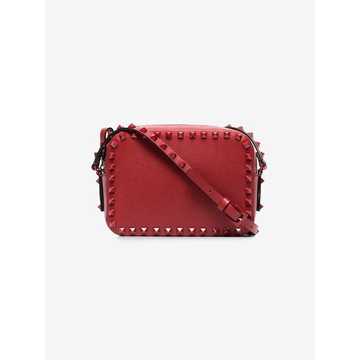 red rockstud cross-body leather bag