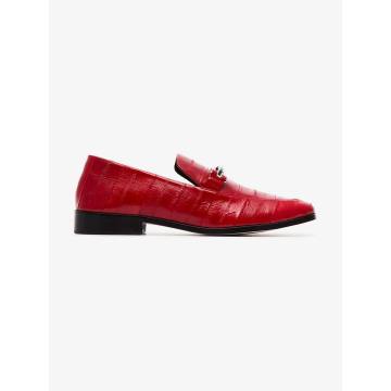 red melanie leather loafers
