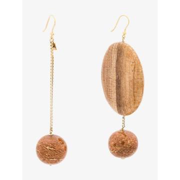 brown Bambu asymmetric wood earrings