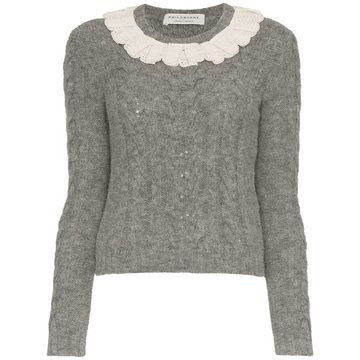 Lace collar wool-blend sweater