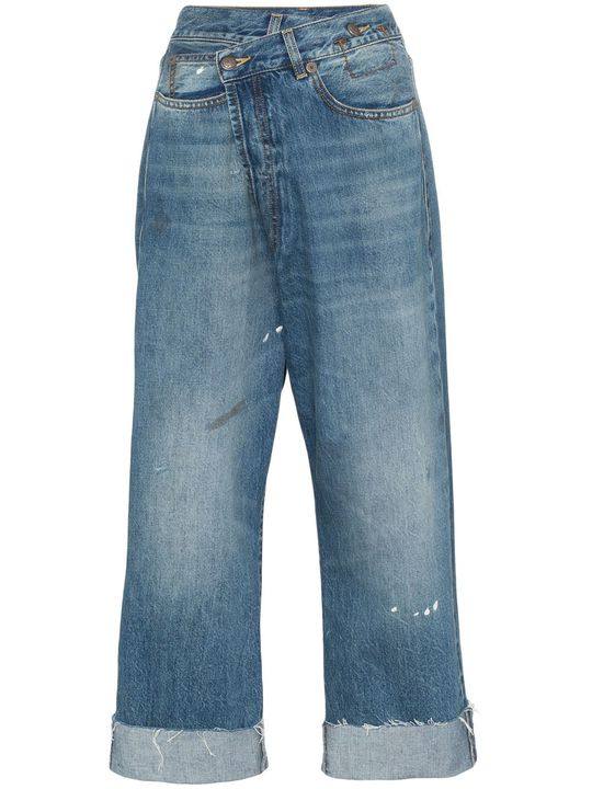 Crossover asymmetric high-rise straight-leg jeans展示图