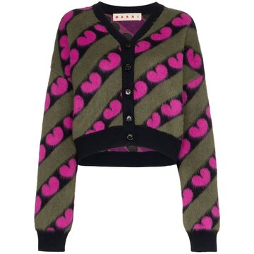 fluffy heart print wool-blend cardigan