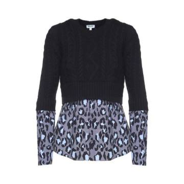 Kenzo Leo-print Cotton-poplin And Cable-knit Wool Jumper