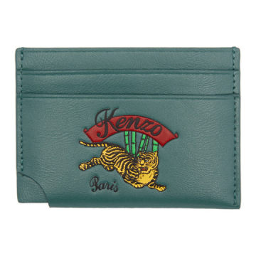 Blue Leather Jumping Tiger Card Holder